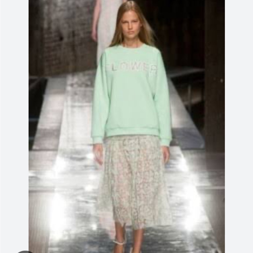 Christopher Kane Flower Embroidered Sweatshirt Lace Letters Runway Mint M